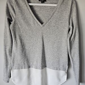 Dynamite Heather Gray and White V-Neck Blouse